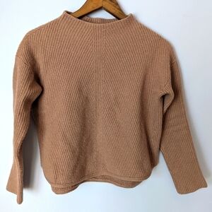 Aritzia Babaton Chalmers Camal Tan Mock Neck drop shoulder wool linen Sweater S